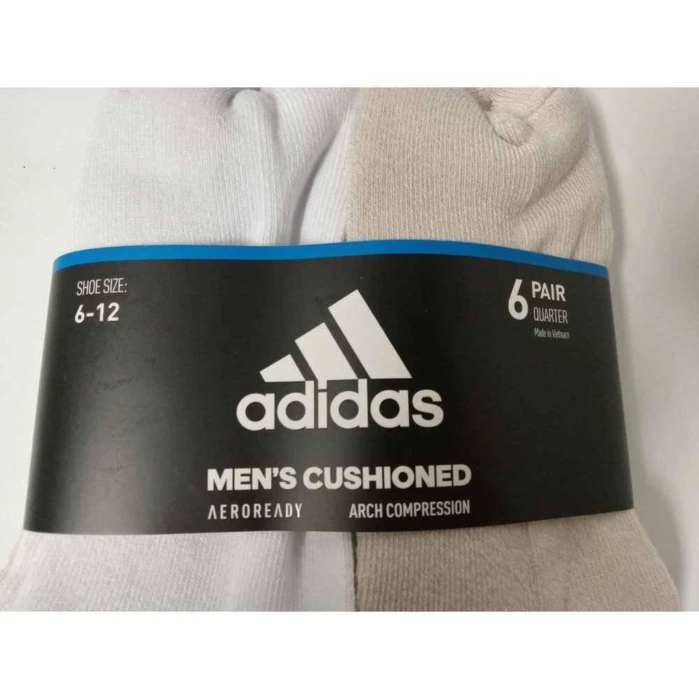 6 Pair Adidas Men's  Quarter Socks  Tan W/Climacool & Arch Compression Soze 6-12